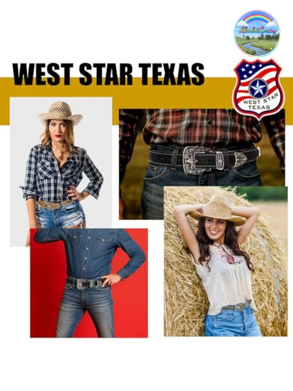 Genuine Leather Western Concho Belt with Silver Star Buckle